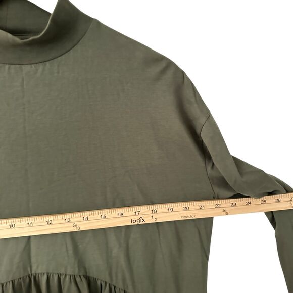 ASOS Army Green Mock Neck Baby Doll Style Cotton Oversize Tunic Top Size 6 - Picture 4 of 7